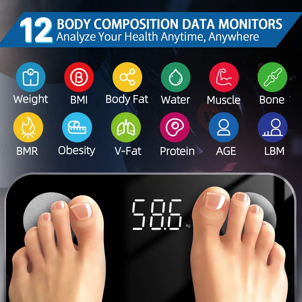 Digital Weight Machine 180KG Smart Body Scale Bluetooth Weighing Scale with App BMI Body Fat Analyzer LED Display Electronic Bathroom Scale Household Accurate Weight Checker Machine