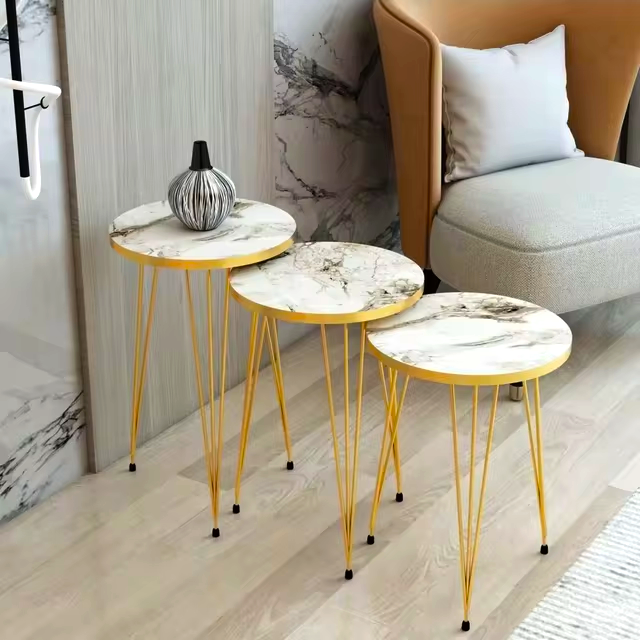 2 pcs/3 pcs Round Coffee Table HIGH Gloss Nesting End Tables - Round Wood Stacking Coffee Side Accent Tables with Metal Legs for Living Room, Home Office, Nightstands for Bedroom, Sturdy Easy Assembly - 2 Pieces Nesting Table set for living Room