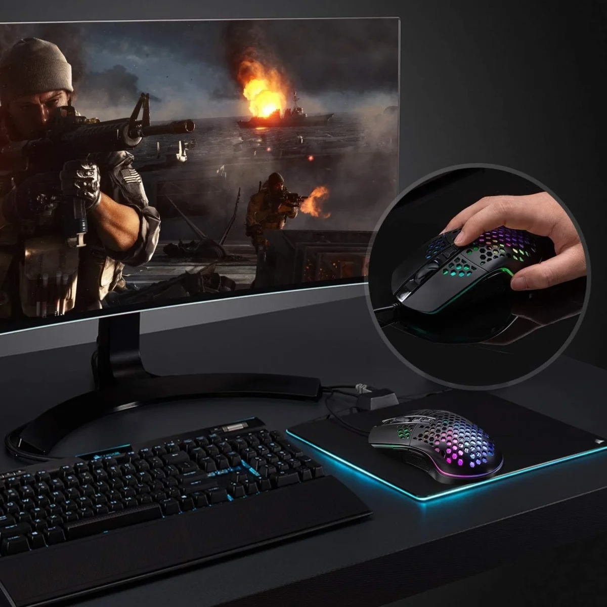 ➤ BENGOO - RGB Honeycomb Gaming Mouse USB Wired 6400 DPI | Ultra Lightweight 7 Programmable Buttons Optical Mouse | Software Macro Driver 16.8M Color Backlit Mesh Gaming Mouse for PC Laptop Desktop Gaming Streamers – Unique Mall