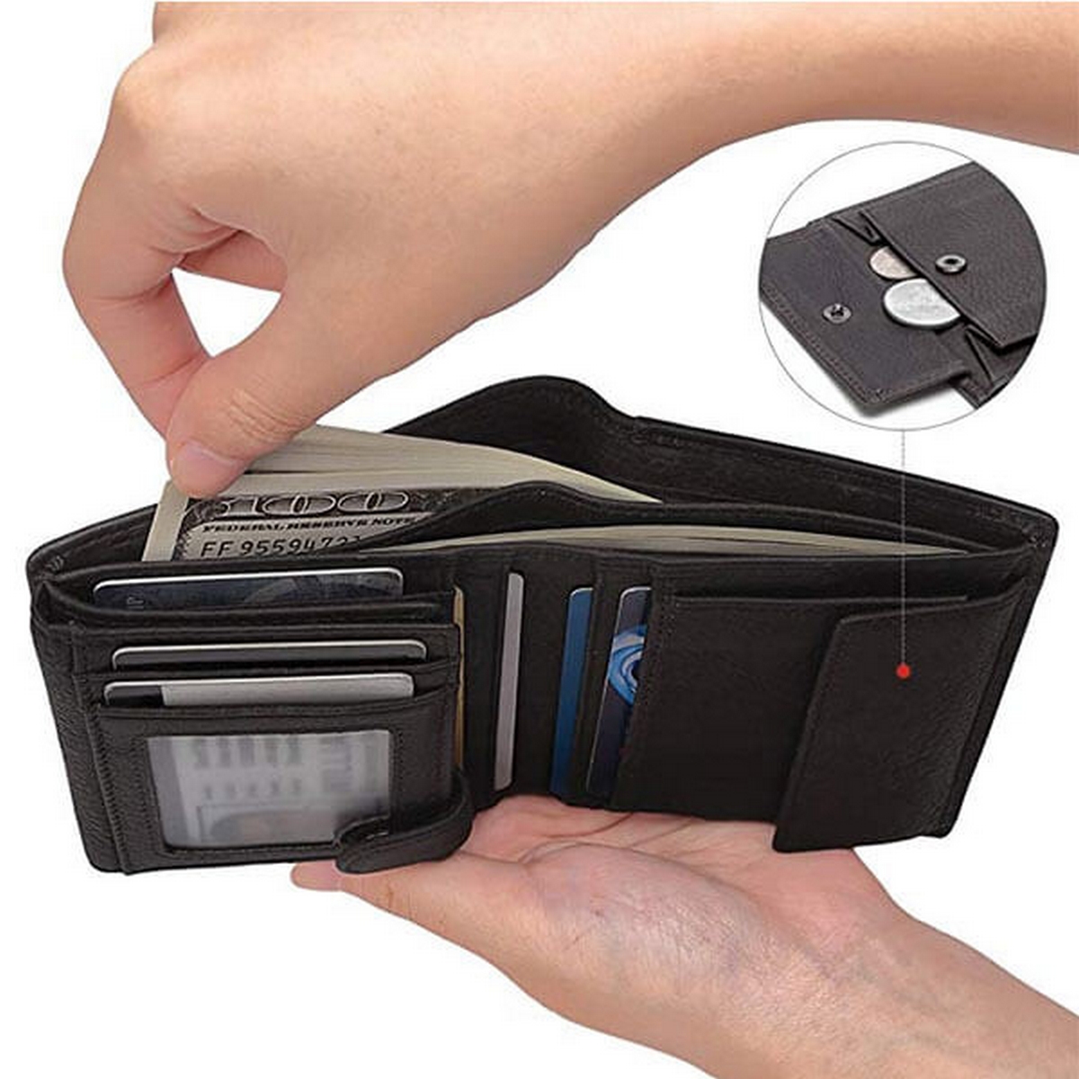 Premium Men Leather Wallet with Multiple Card Slots and Zipper - Fashion Accessory