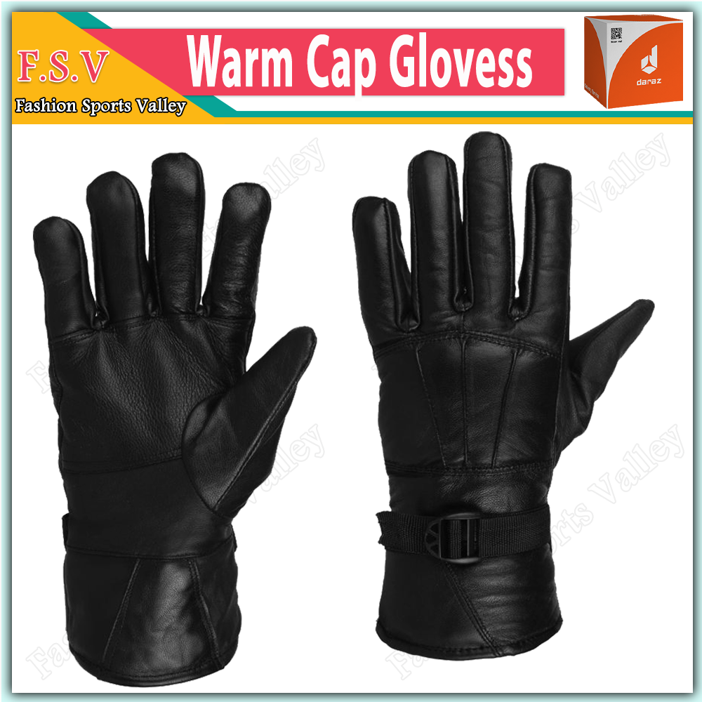 New Winter Hot Woolen Cap Leather Winter Gloves For Bike And Cycle Men And Boys Black Riding Gloves
