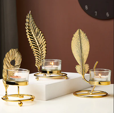 1 Golden Iron Candle Holder with Glass Chandelier Design for Home Decor