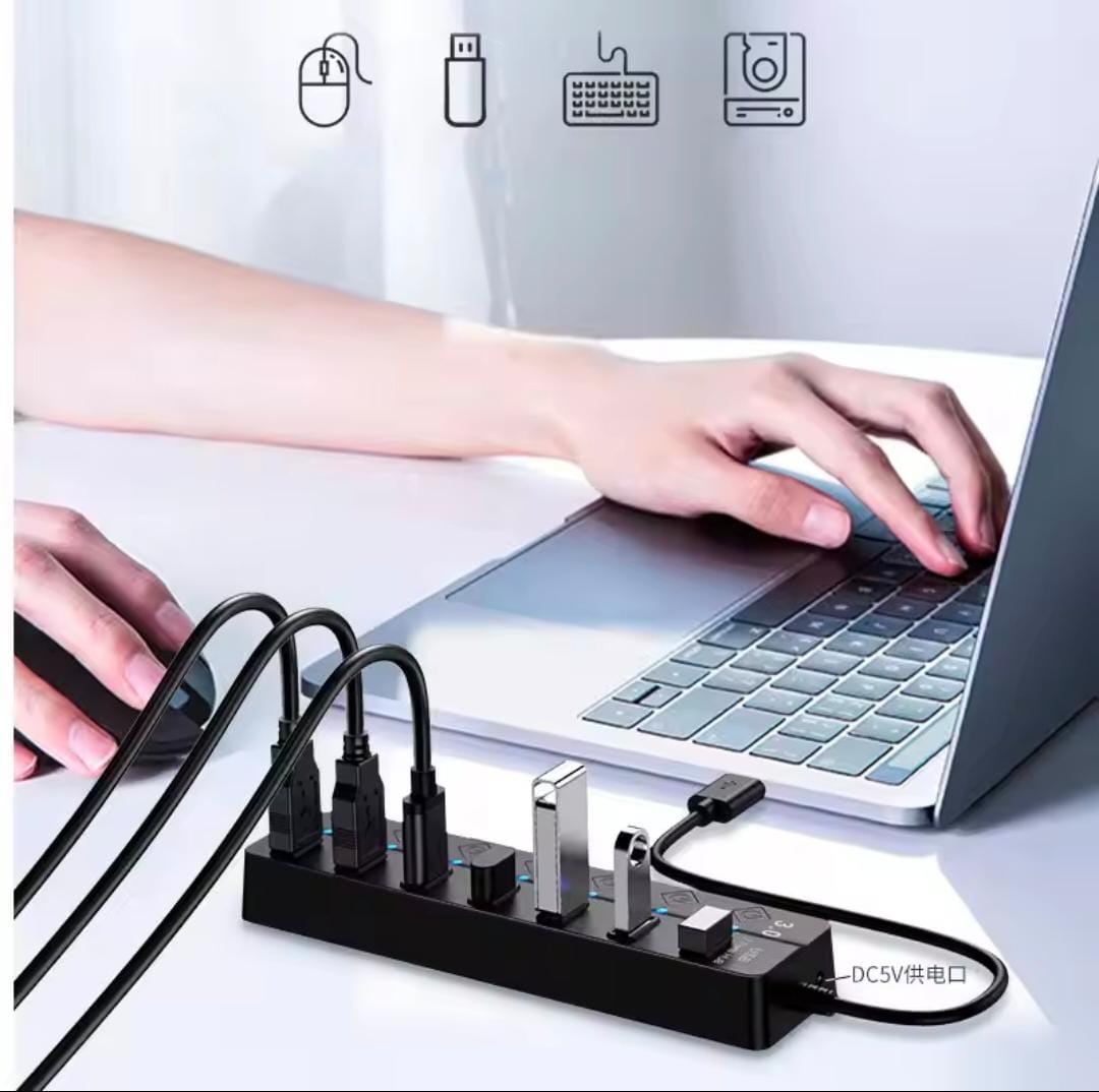 4 / 7 Port USB 3.0 Hub Multi Splitter Charger Power Adapter Multiple Expander Hubs With Switch For Laptop