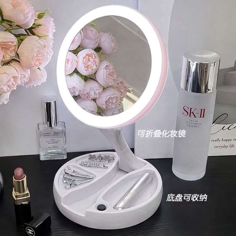 LED Makeup Mirror with Magnification & Storage Tray – Adjustable Table Top Makeup Mirror
