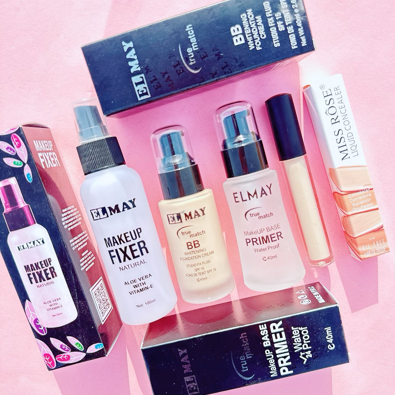 4PCS Makeup Deal Fixer + ELMAY Foundation Pump + ELMAY  Primer Pump + Makeup Concealer