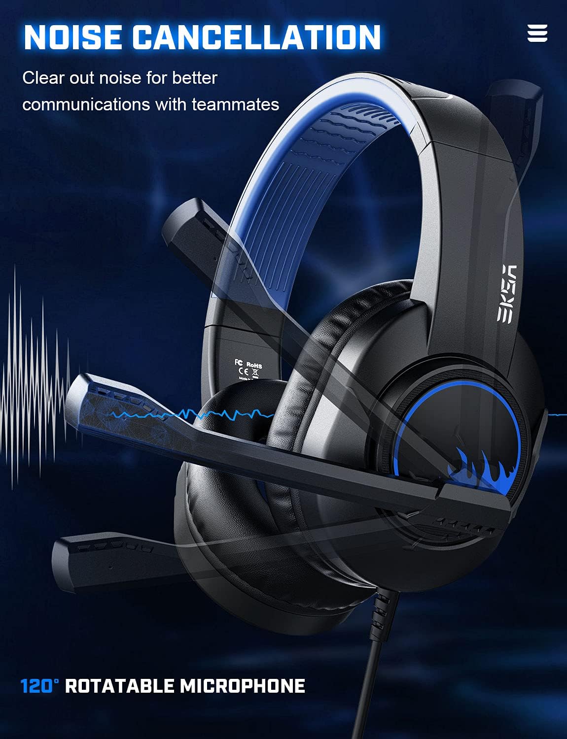 EKSA T8 Gaming Headphone With mic & full RGB Headset for PC, Laptop ...