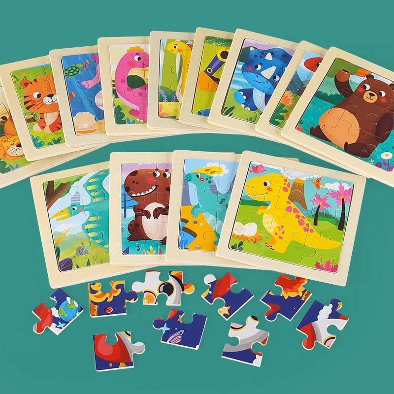 Montessori Wooden Picture Puzzles for Kids — 12 Colourful Animal Boards, 9-Piece Each for Hand-Eye & Problem Solving