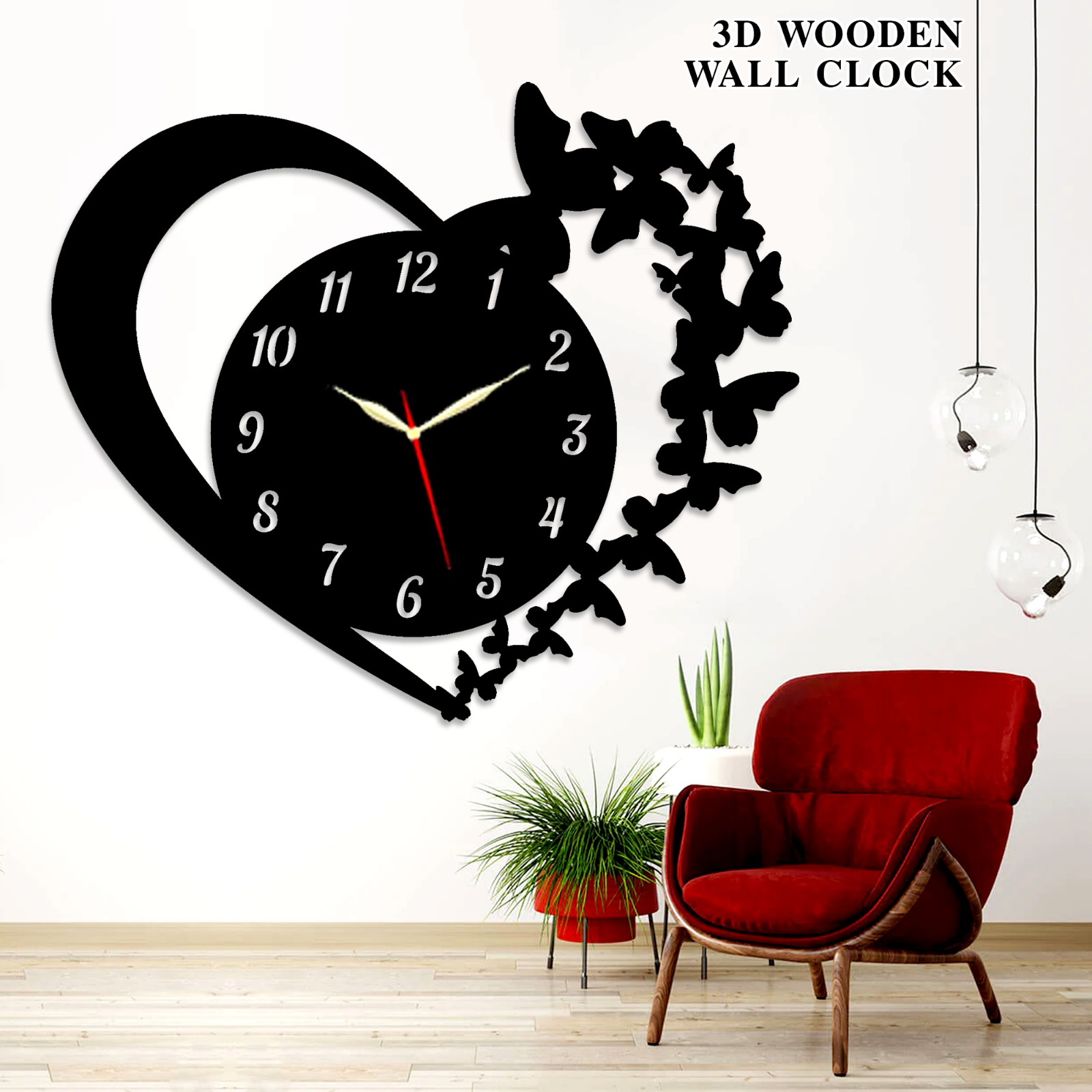Heart Wooden Clock With Premium Light I The New Wooden Wall Clock Big Size I Wall Clock I Wooden Wall Clock I Wall clocks for bedroom I Wall Clocks for drawing room I Wooden Wall Clocks for bedroom
