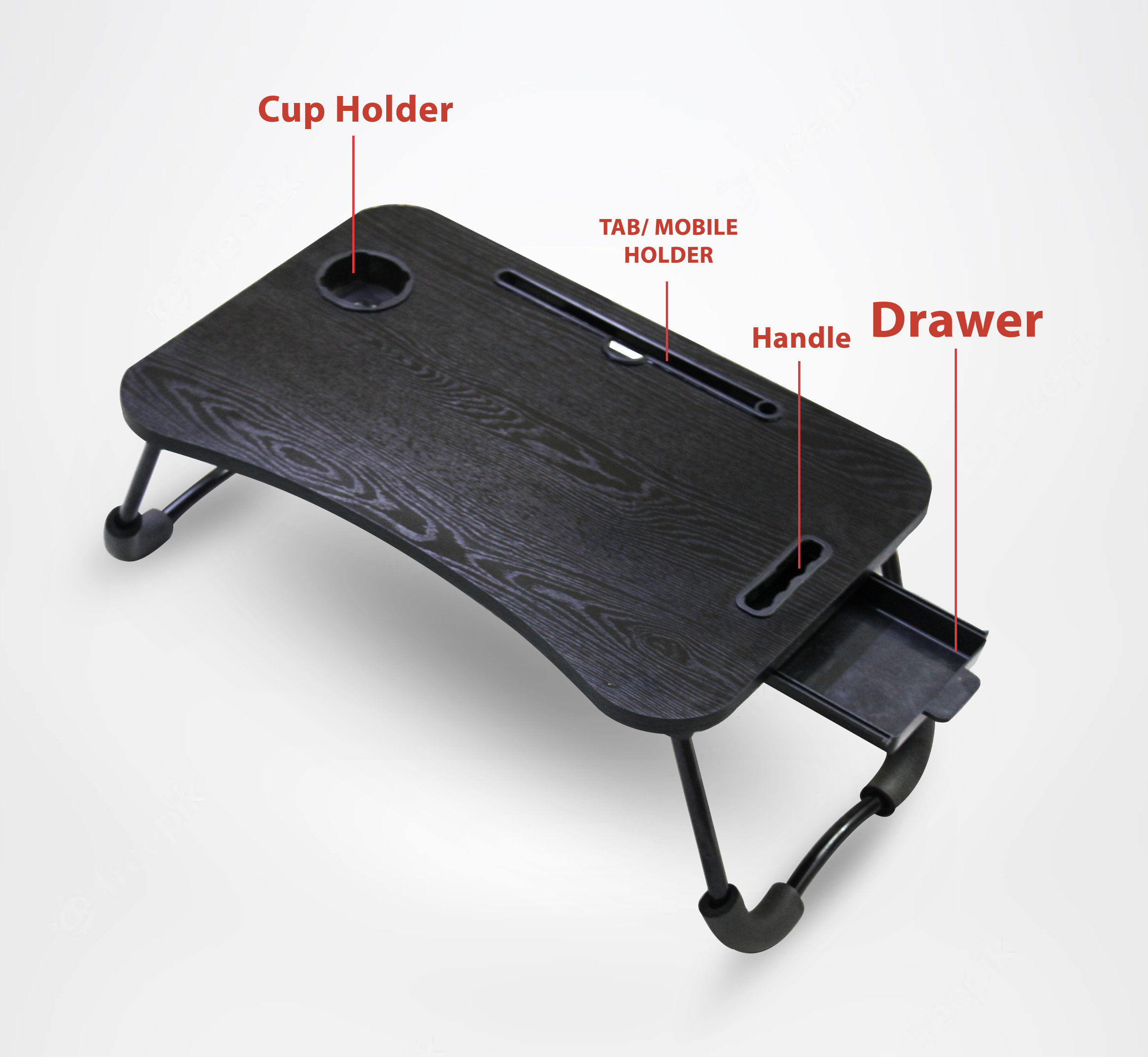 Wooden Laptop Table Folding study table with drawer , handle , Cup