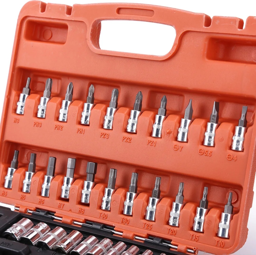 Imported 46 in 1 Pcs Combination Wrench Set/Socket for Car & Bike Repairing Hand Tool Long Handle Kit 46pcs Combo Tools Repair 1/4" Ratchet Torque Box for Spanner Force Kit, Tools, Set