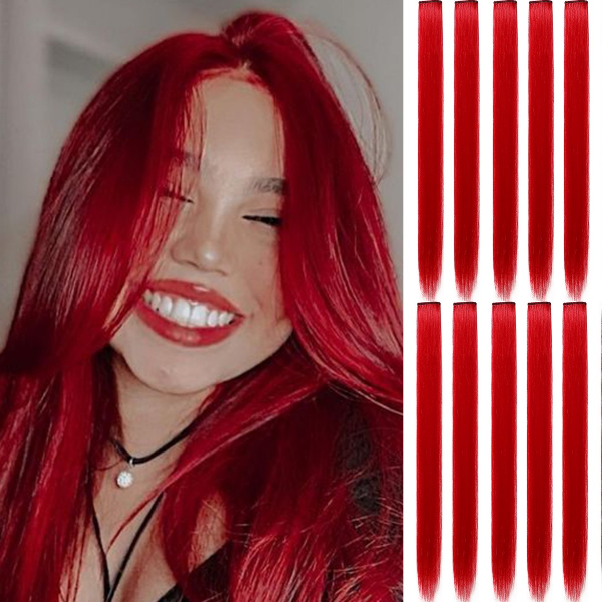 Red Color Single Clip Hair Extension For Girls