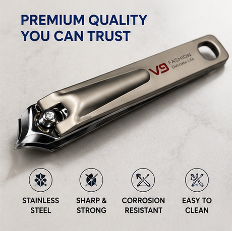 V9 Professional Stainless Steel Nail Clipper with Sharp Curved Cutting Edge | Heavy Duty Nail Cutter for Thick Nails | Ergonomic Comfortable Grip | Rust Resistant Precision Nail Trimmer for Men, Women & Seniors | Single Piece Grooming Tool