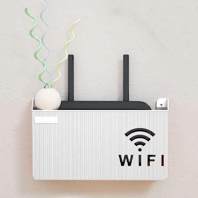 Wall Mounted WiFi Router Stand / Shelf / Rack – Wireless Router Holder & Organizer with Hidden Cable Management – ABS Plastic and Metal WiFi Rack for Home & Office – Easy Installation – Decorative Internet Box – High Quality
