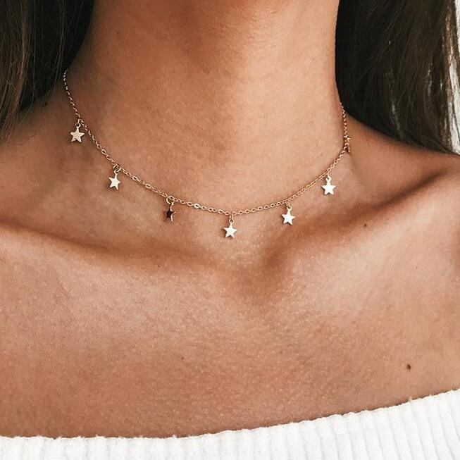 Top Fishion Gold Layered Tiny Small Star Charm Choker Necklace For