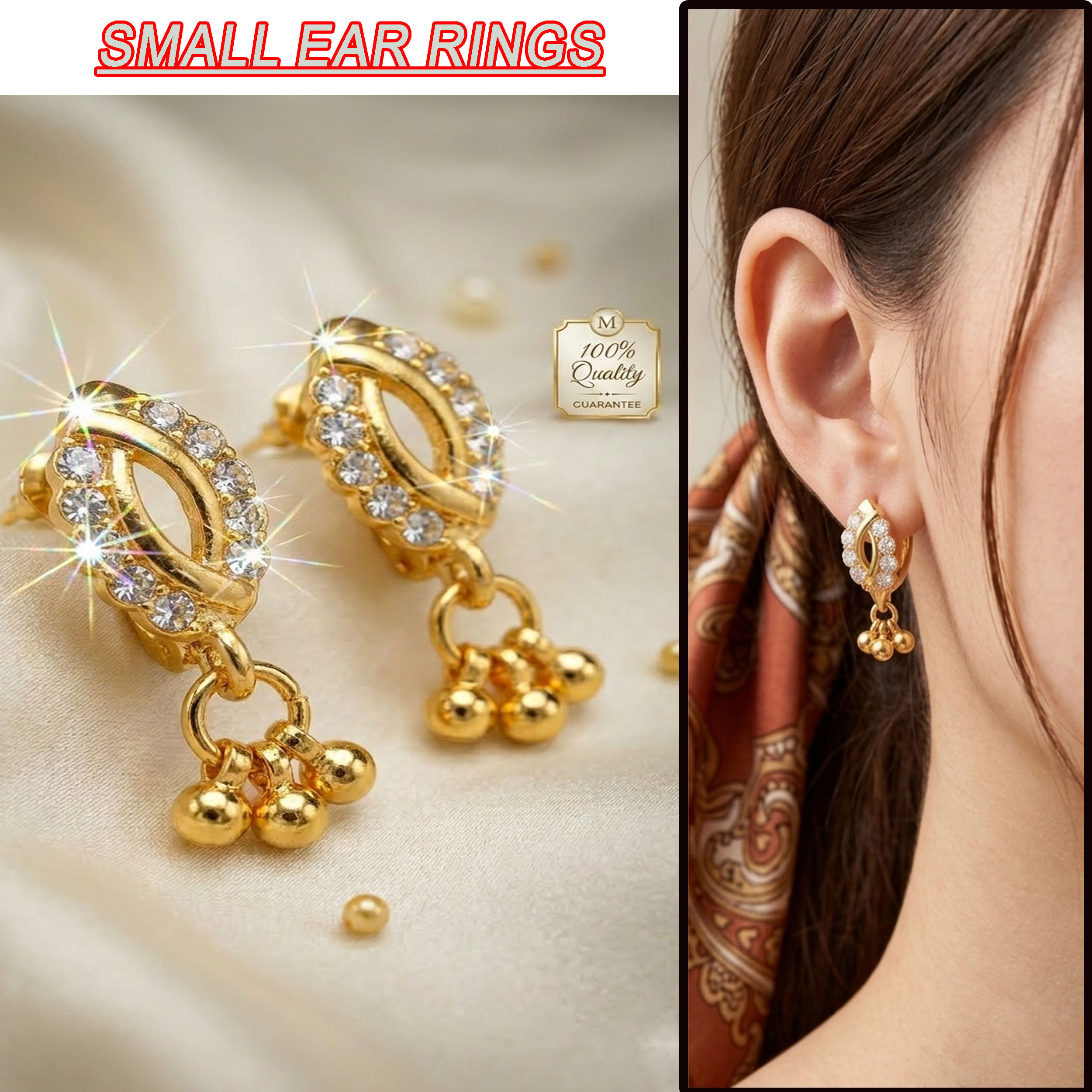 1 Pair of Golden Earrings - Stylish Hooks Base Ear rings For Girls and Women - Trendy Style Jwellery Design Hook Earings – Ear Fashion jwellery Gift for Females ( 2 Pieces one for Left and one for Right Ear)