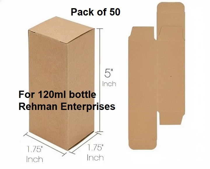 120ml Heavy-Duty Gift Pack of 50 Boxes with Lids - Brown Kraft Cardboard Boxes. Size 1.5 x 1.5 x 5 Inch Secure Closure, Sturdy for Hair Oil, Serum Bottles