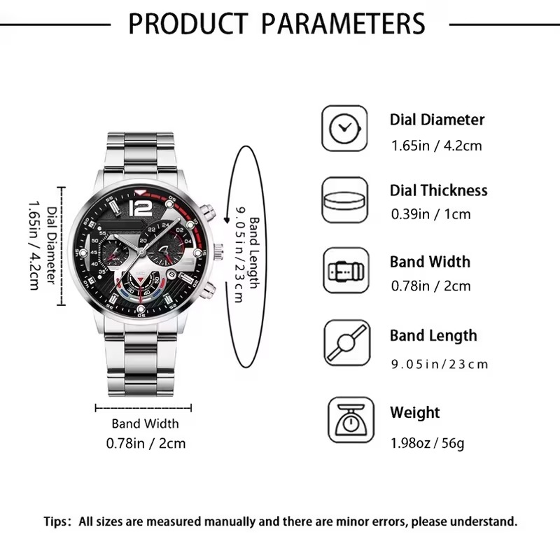 2PCS Men’s Quartz Watch + Wallet Combo | Luxury Analog Wrist Watches with Slim Wallet | Stylish Gift Set for Men