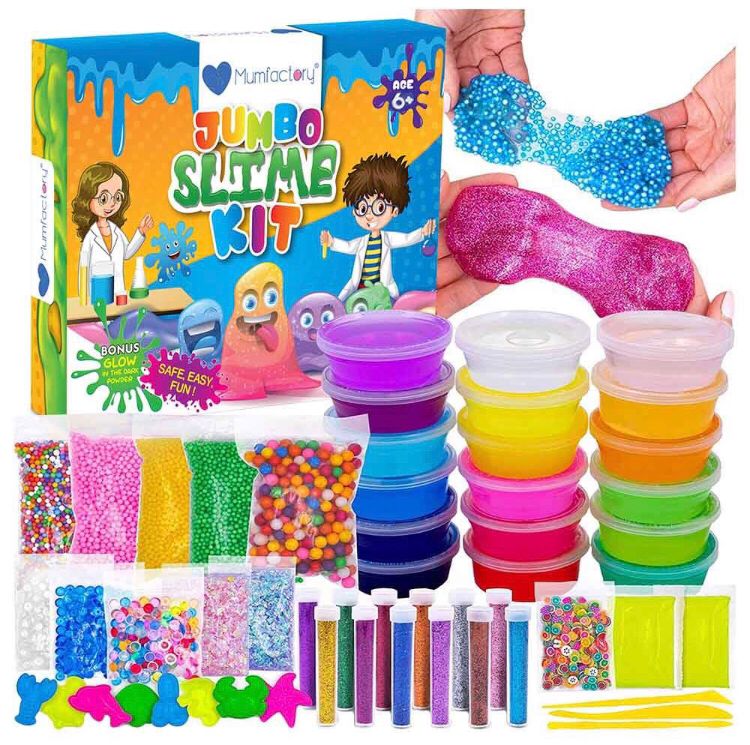 Mumfactory Slime 12 pcs  / Glitter 6 bottle / Water Balloons / Orbeez balls / 1 Clay Mitti Pics / 10 icream sticks china matti Jumbo Slime Kit Toys in Rs 299 Box Not Included