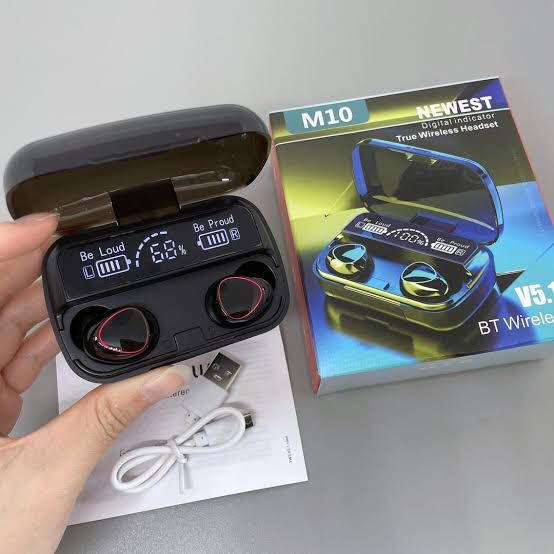 M10 TWS (True Wireless Stereo) Bluetooth Handsfree Earphones Headset With HiFi Stereo Sound & Touch Control System (Connected With All Bluetooth Devices).