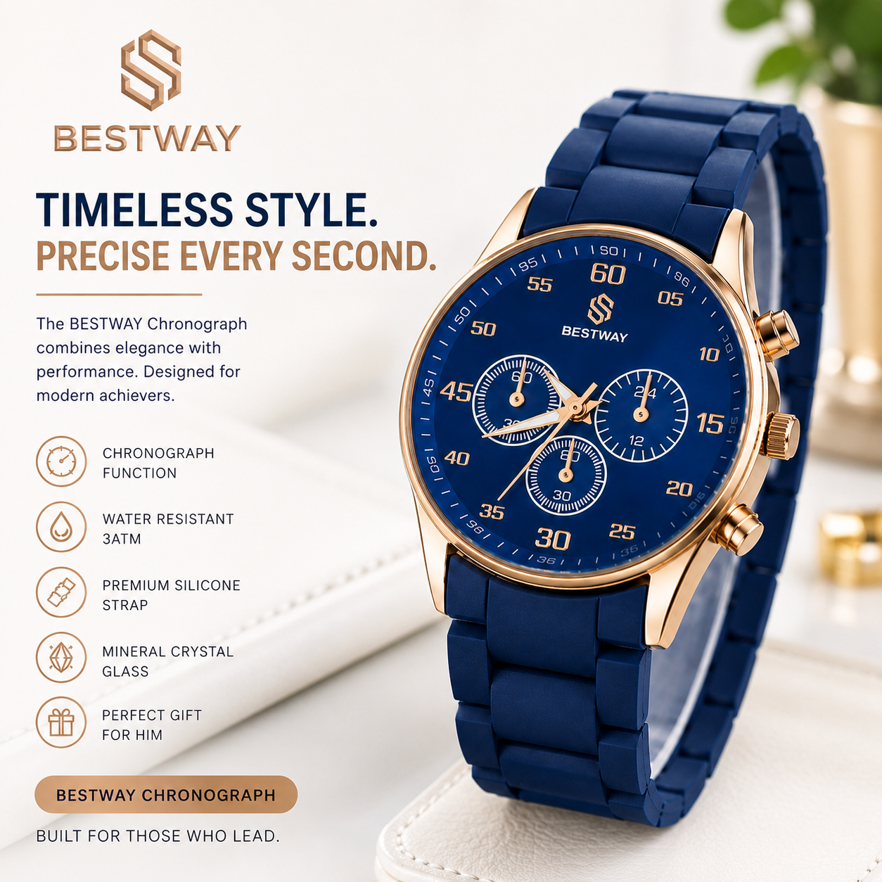 Fashion Casual Luxury Watch for Young Boys & Girls | Analog Quartz Sports Wrist Watches Men & Women | Gold Black Blue Brown Grey Chronograph Style Round Dial | Soft Matte Rubber Chain Strap Timepiece | Unisex Wristwatch for Student Teenagers Ladies Gents