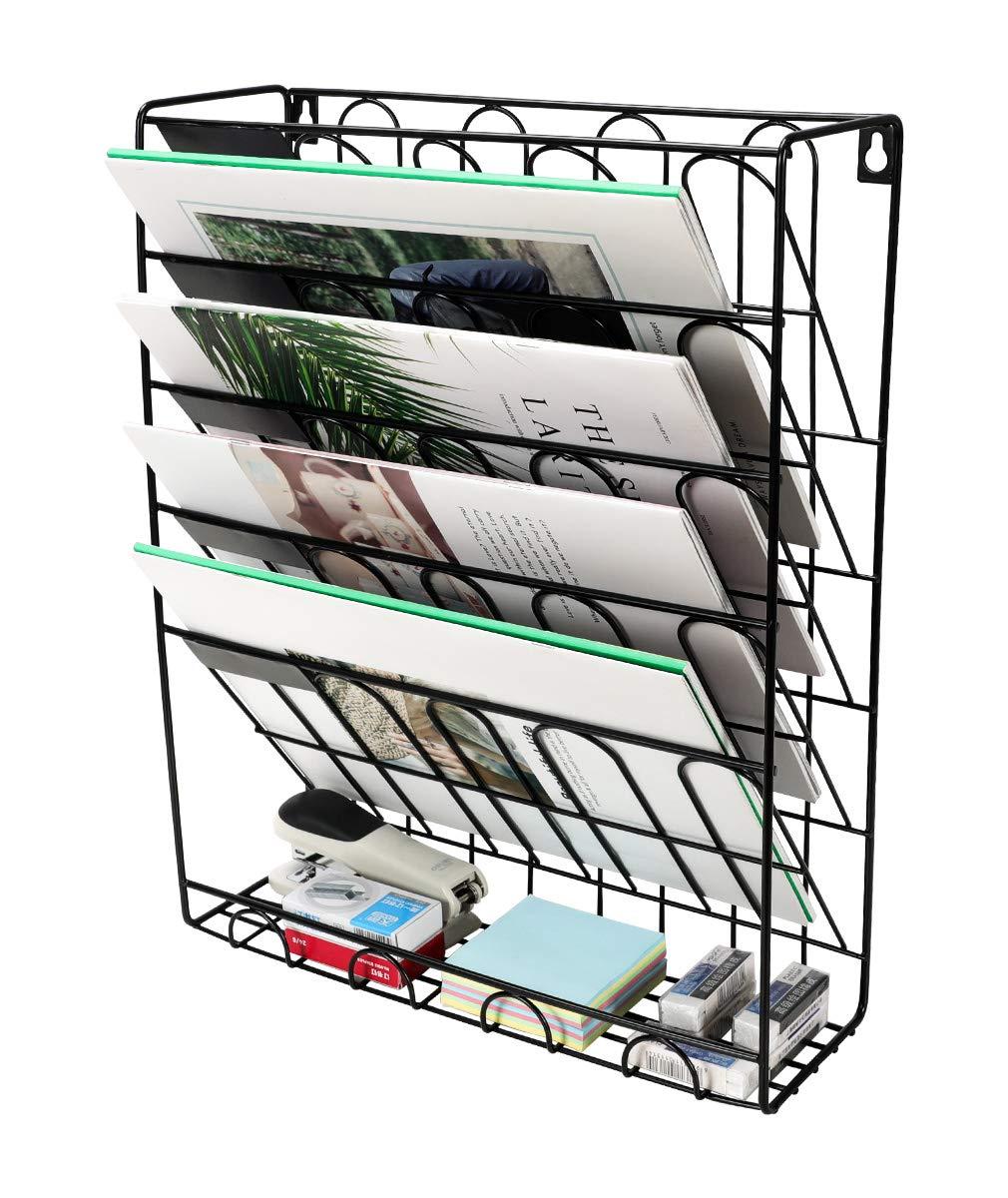 3 Tier Black Wall Mounted Metal Bar Magazine Rack /File Folder Hanging