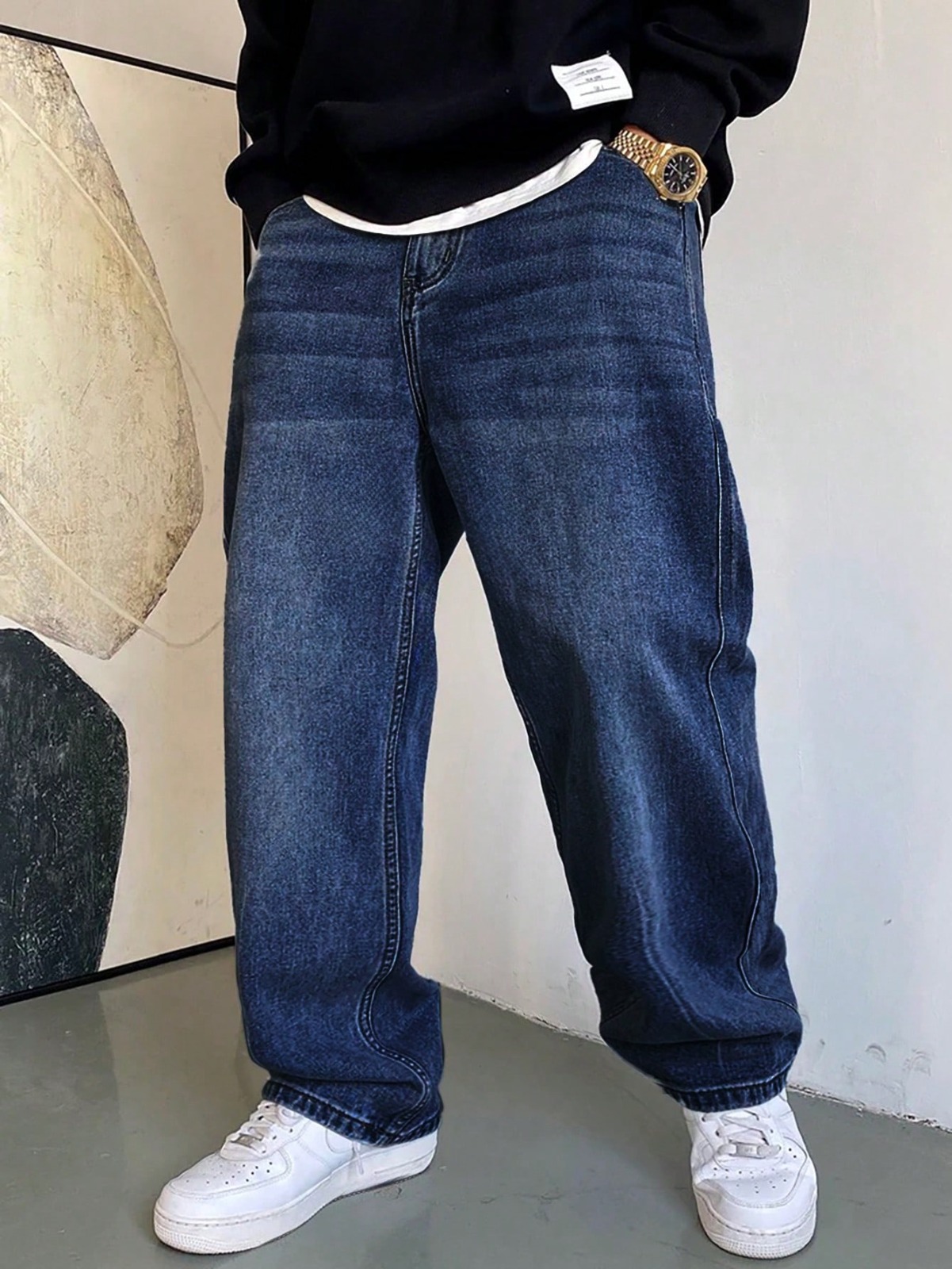 Wide Leg Baggy Relaxed Straight Loose Bottom denim jeans pants for Men