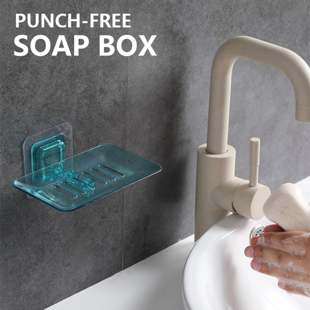 【激安大特価！】 White punchfree soap dish wall mounted drain storage holder