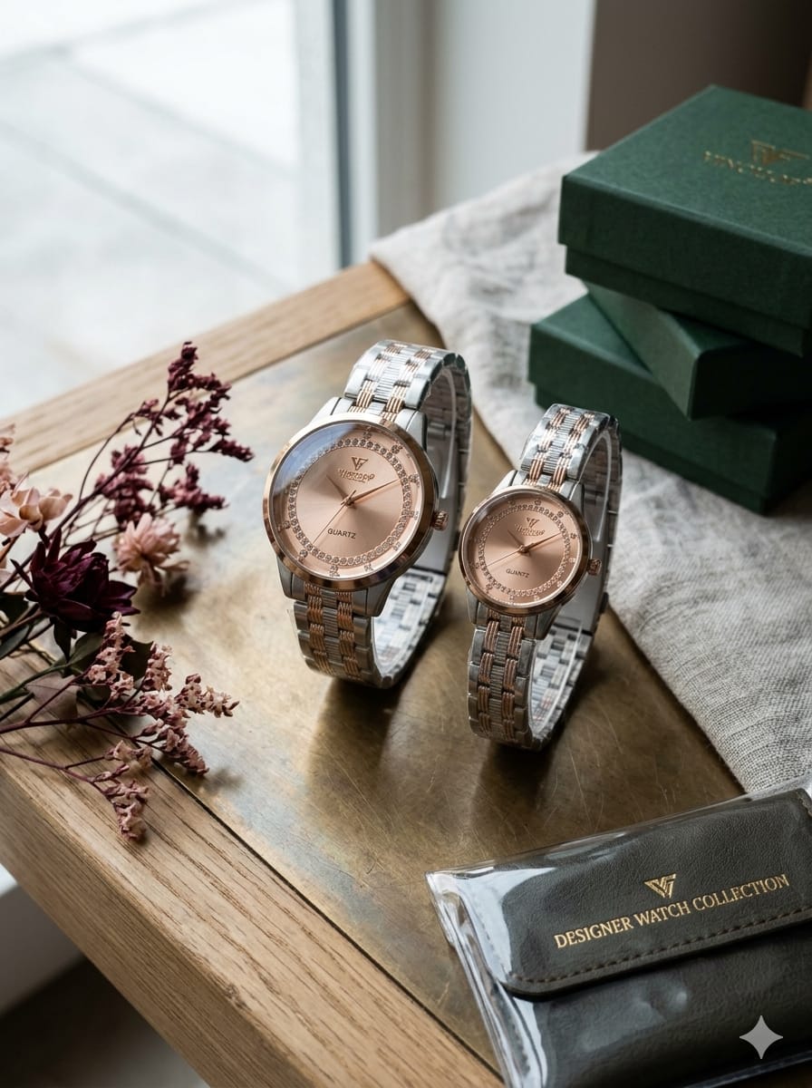 Couple Watches Set for Lovers 2 Pcs Two Tone Quartz Wristwatches for Men And Women