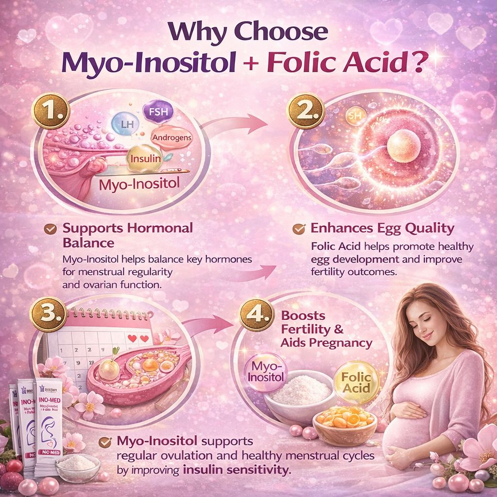 Ino-Med Myo Inositol + Folic Acid 10 Sachets – Fertility Support  Women’s Reproductive Health, Hormonal Balance & Pregnancy Care