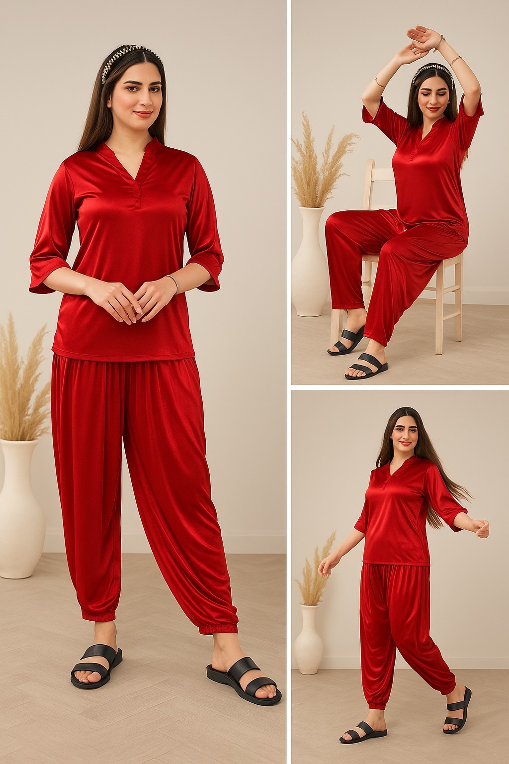 Nighty Sleepwear Silk Satin night dress Lingerie Set With Robe and Short Gown , Night Wear For Women , Beautiful Night Dress , Sleepwear Nighty Bridal for Ladies and Girls for Night Wear