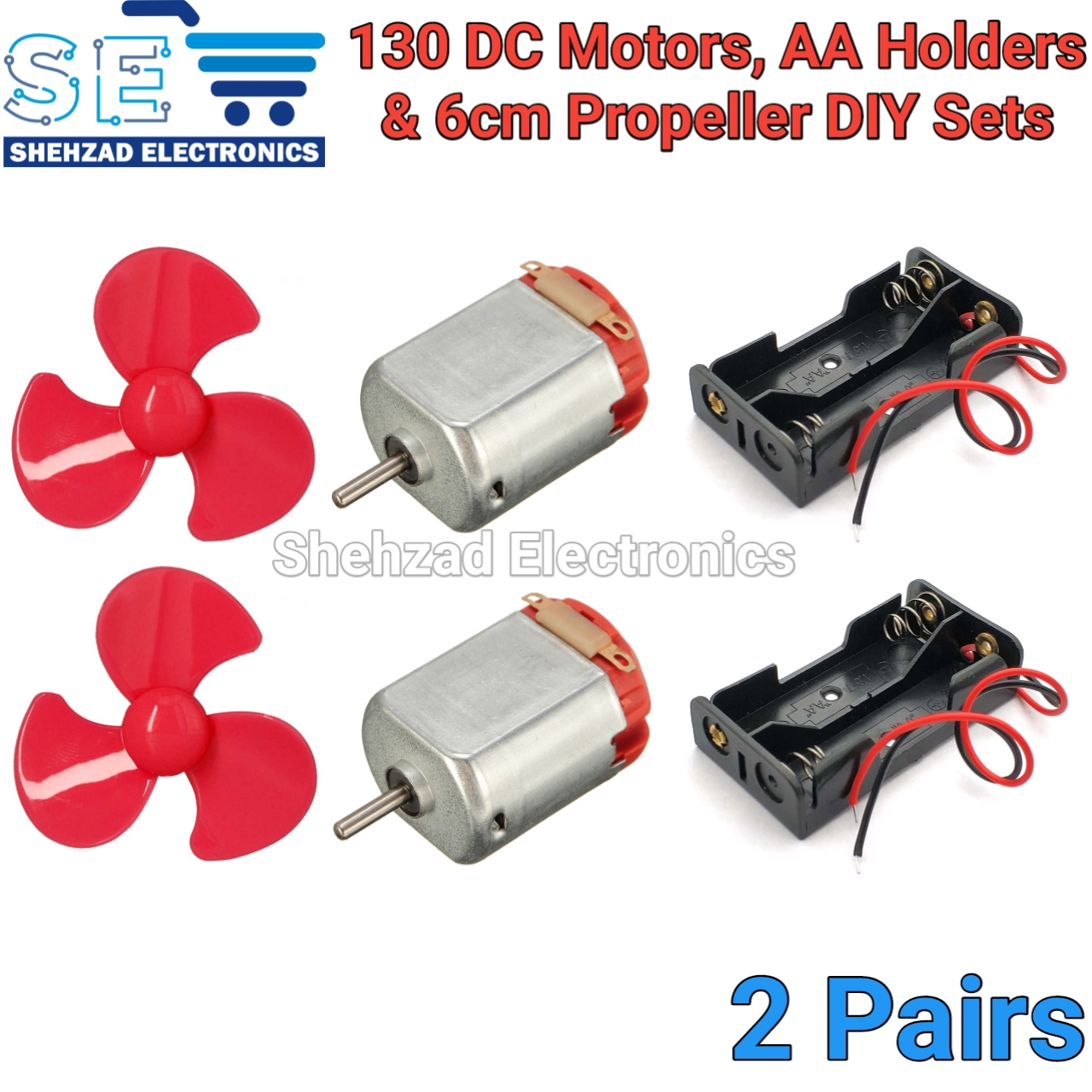 2 Pairs 130 DC Motors, AA Battery Holders & 6cm/8cm Propeller DIY Kit