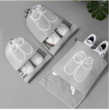 Pack Of 6 - Buy 5 & Get 1 Free - Printed Travel Shoe Bags - Printed Shoe Cover - New Dustproof Cover - Rope Cover - Shoe Organizer - Printed Shoe Storage Bag - With Clear Window Package Luggage Non-Woven With PVC Bag