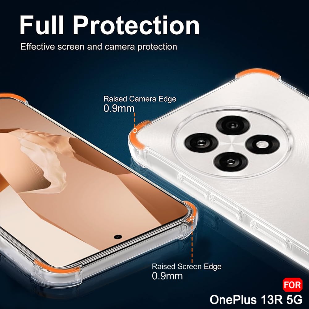 OnePlus 13R / Ace 5 Transparent Soft Silicone Back Cover with Corner Bumper Protection – Anti-Slip, Camera & Screen Guard