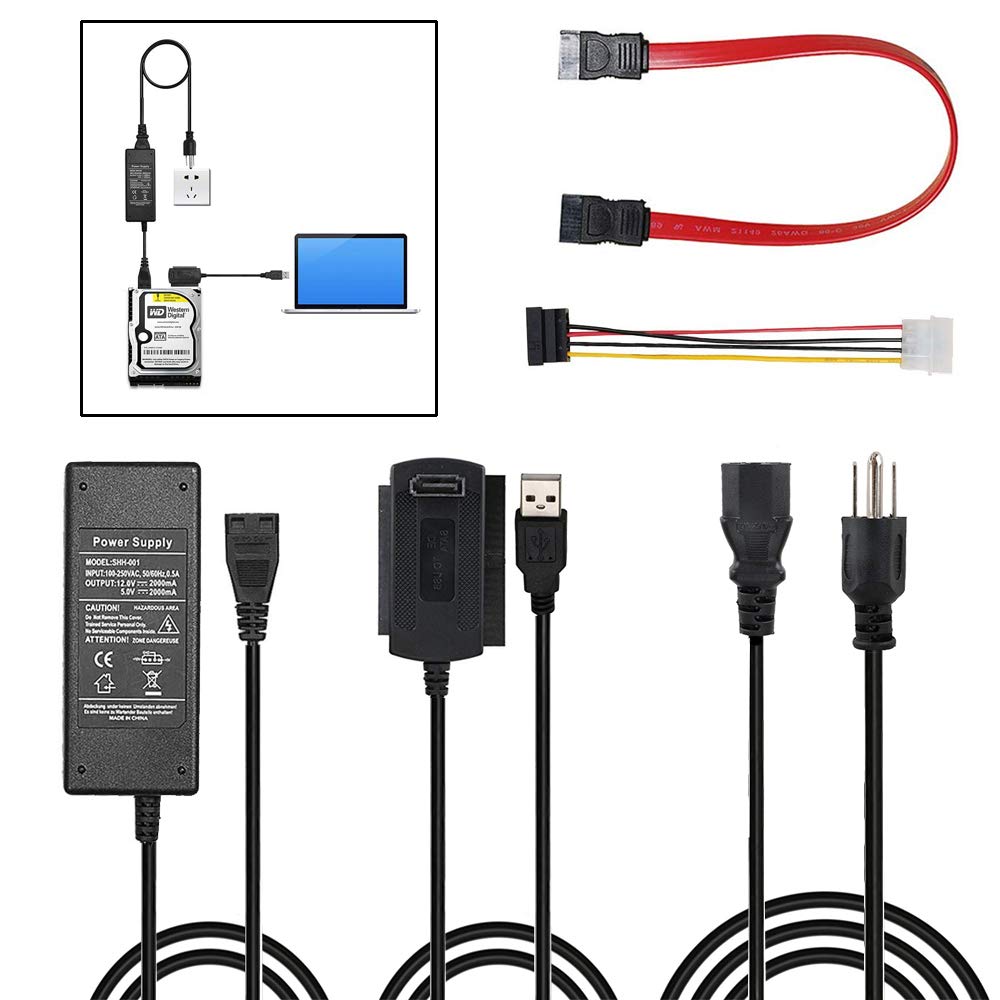 USB 2.0 to SATA/PATA/IDE Adapter Converter Cable for 2.5”/3.5” Hard Drive