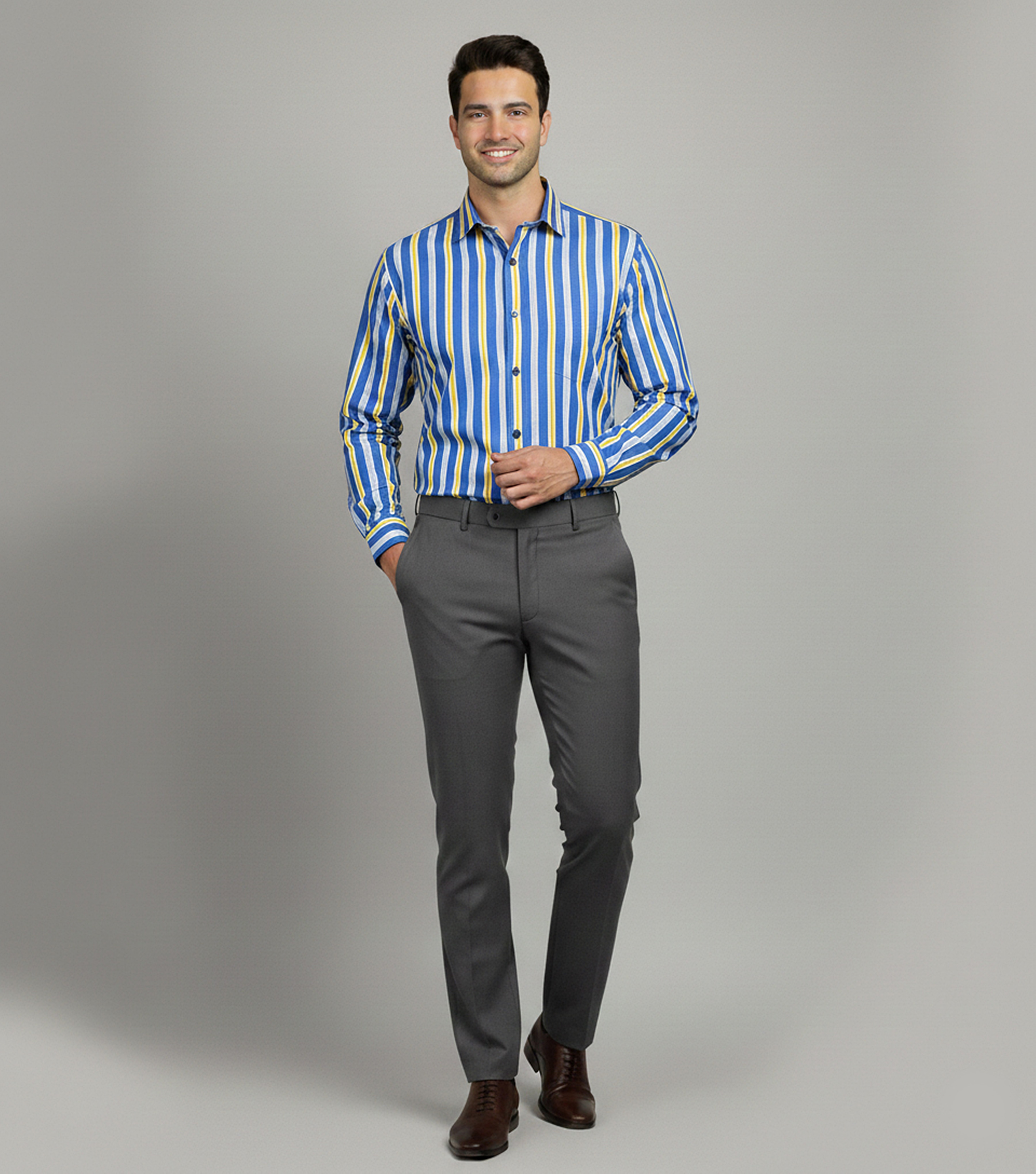Auditors®️ Mens Semi-Formal Cotton Stripe Shirt Blue Colour 100% Pure Cotton Fabric For Year-Round - Code AMS-211