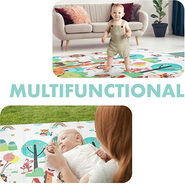 Double Sided Water-proof Foldable Baby Crawling Floor Play Mat. Multi-Purpose Floor Mat for Baby, Extra Thick Foam Mat (Assorted Prints)