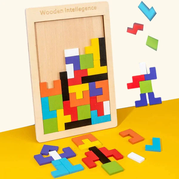 40 PCS Wooden Russian Puzzle Blocks | Montessori Intelligence Tangram Puzzle | Brain Teaser Educational Toy for Kids