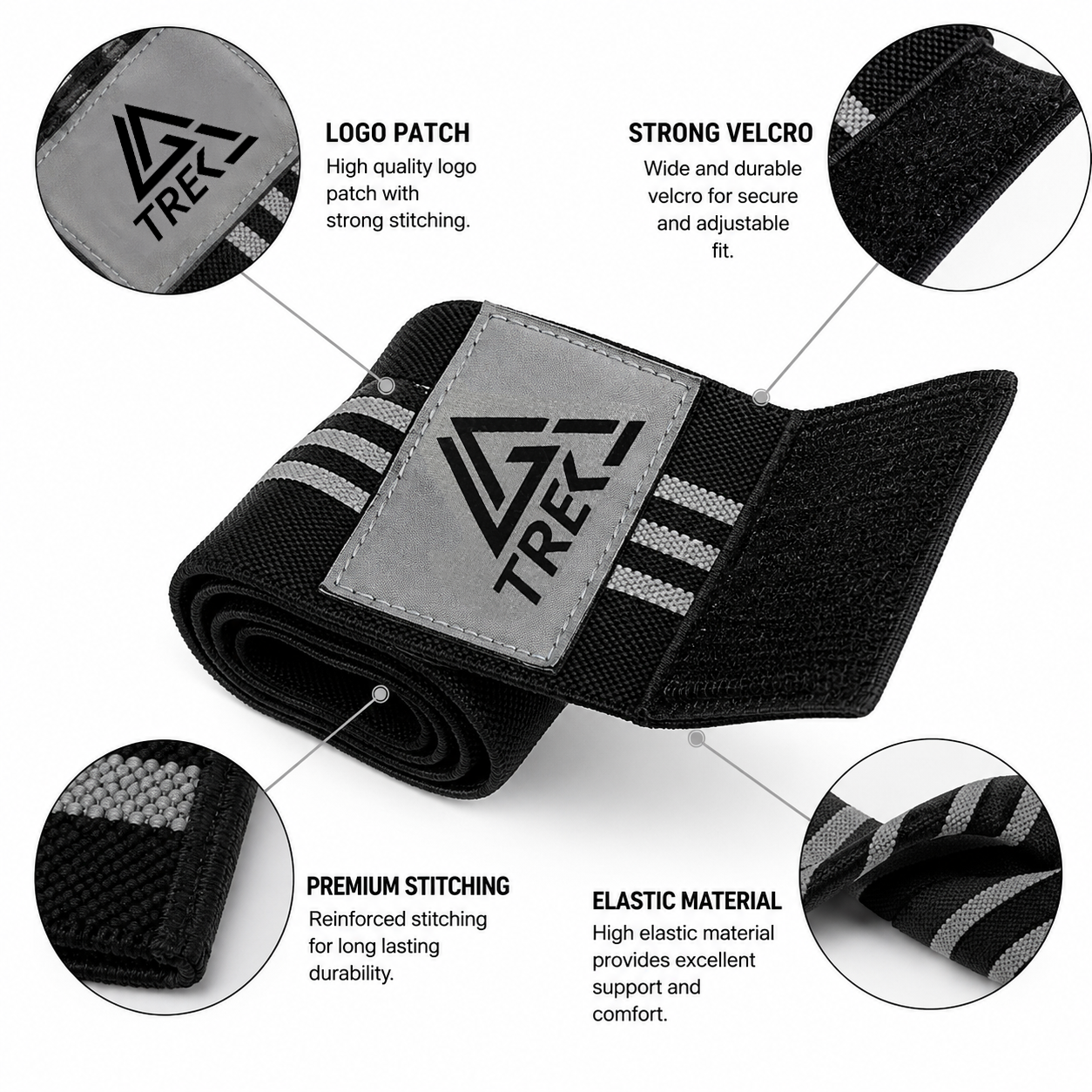 THE TREK Premium Elbow Wraps (Pair) | Adjustable Compression Support for Weight Lifting, Powerlifting, Gym & Fitness