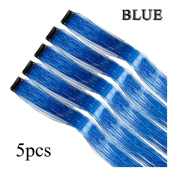 5Pcs Pack Sparkling Shiny Tinsel Hair Extensions - Blue