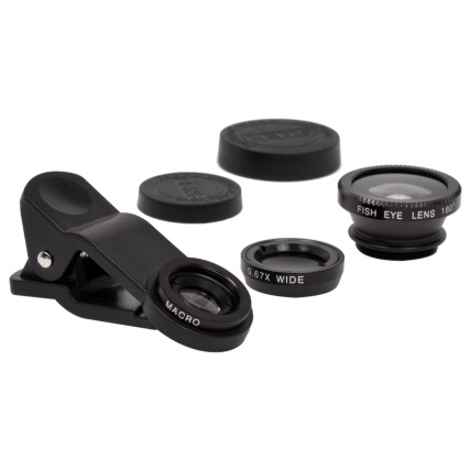 3 in 1 white Selfie Camera Lens Mobile Phone Clip Lenses Fish Eye Wide Angle Macro Camera Lens - High Quality