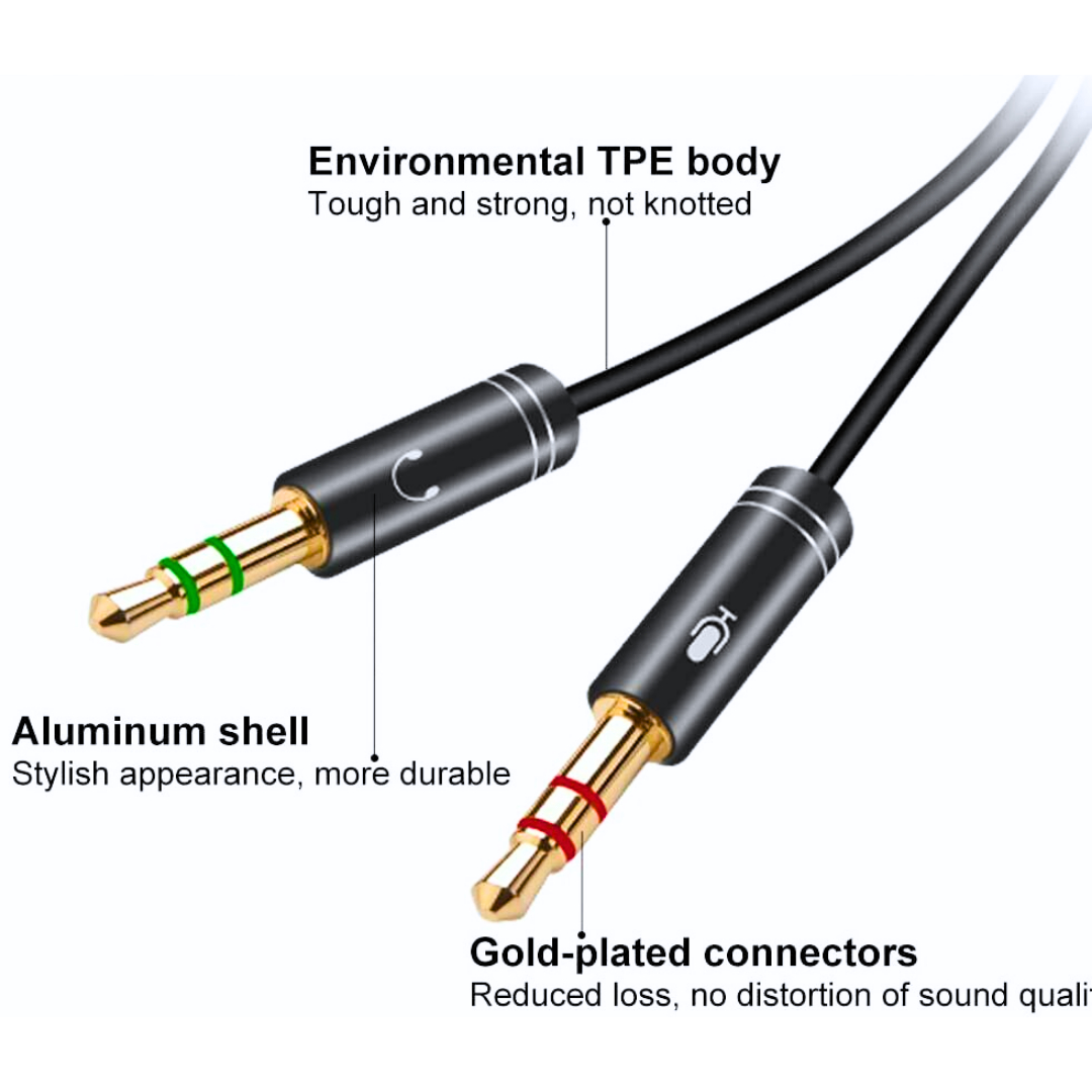 2 in 1 Female to 2 Male Headphones 3.5mm Splitter, connector Mic Audio Y Splitter AUX Cable, Headset Adapter, Single pin Headphone to PC Convertor, for PS4, Xbox, Tablet, Mobile