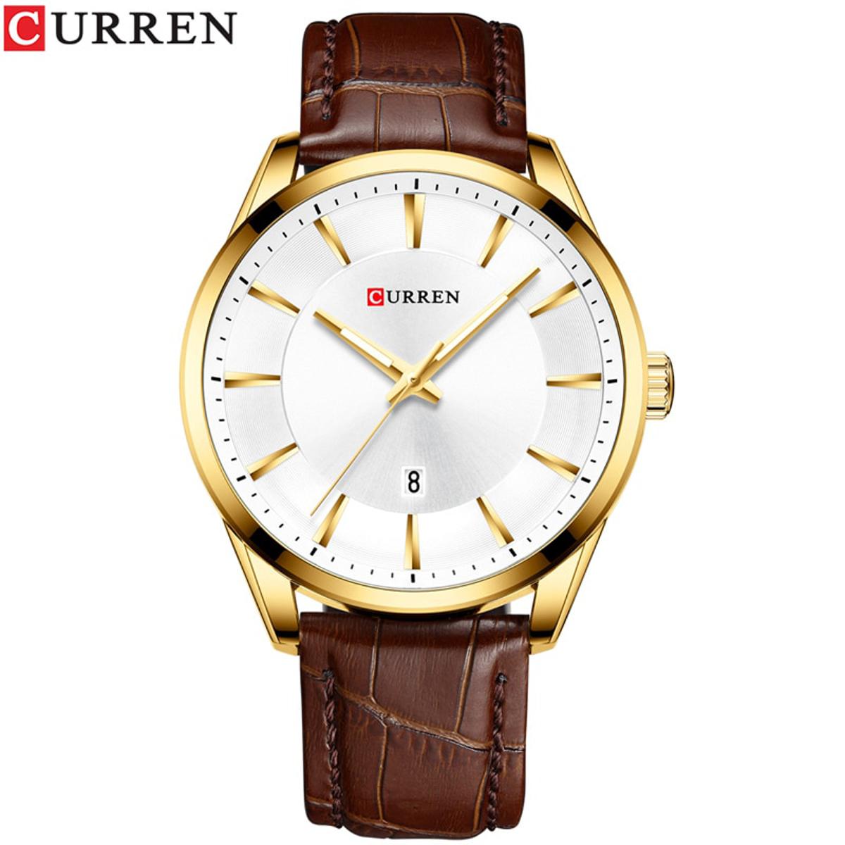 Gold shop leather watch