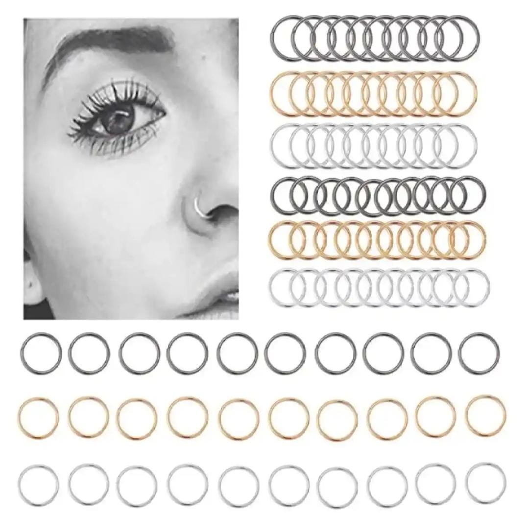 Arfa ideal collection 12Pcs/set Nose Ring Piercing Punk golden selvar Color Handmade Tiny Nose Lip Hoop Ring Septum Rings Piercing Stud Body Jewelry jewellery for girls