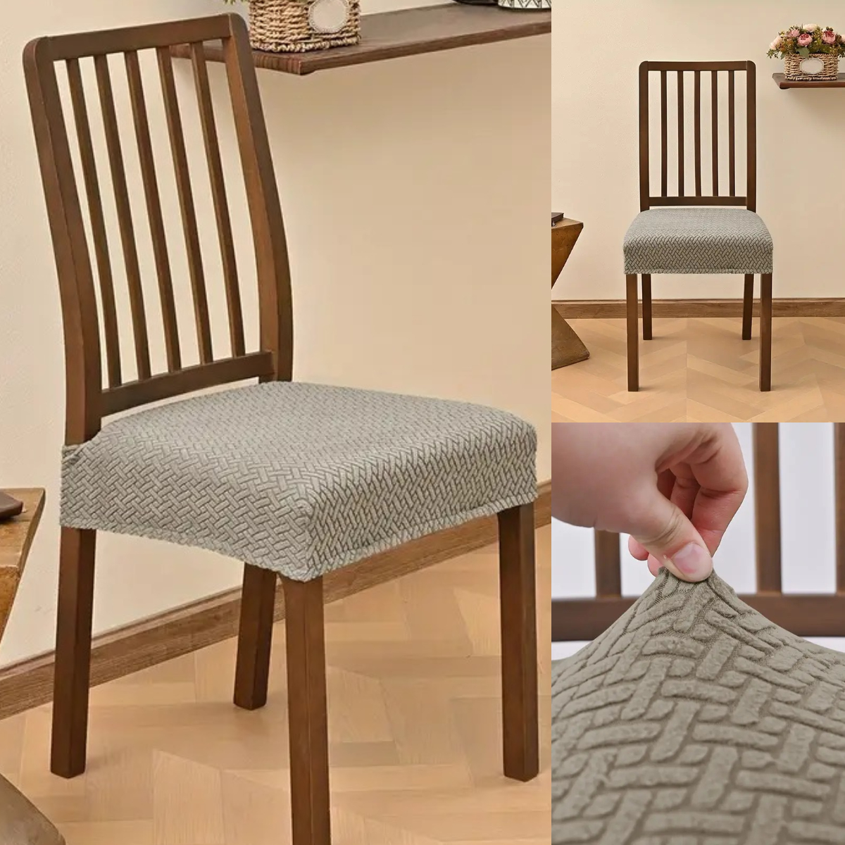 Stretchable T-Shaped Chair Cover - Modern  tuff title Dining Seat Slipcover, Machine Washable, Elastic Band Closure, Spandex/Polyester Blend for Home Decor