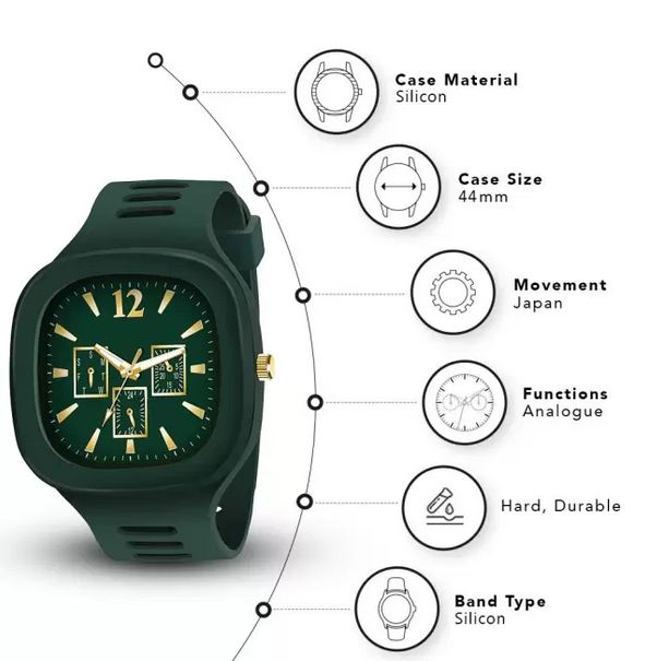 Trendy Stylish Square Dial Smooth Silicon Straps Casual Watch Stylish Analog Watch for Boys Men's