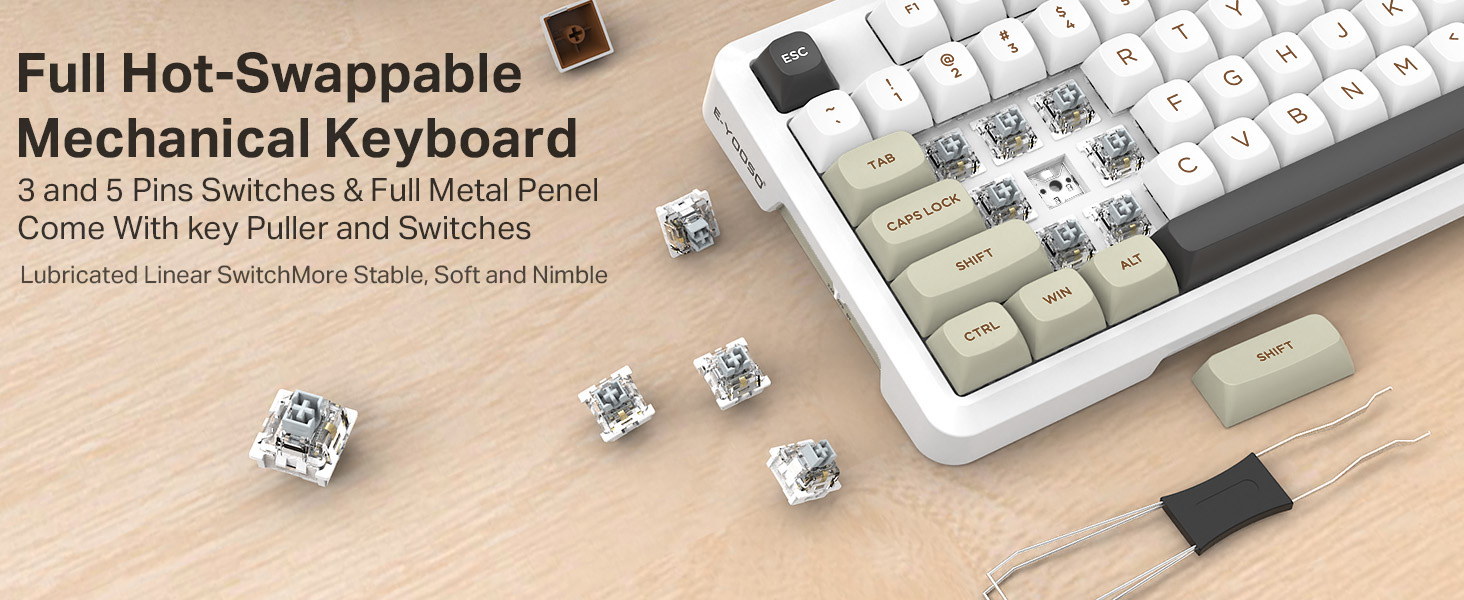 E-YOOSO Z-82 Tri-Mode Wireless 75% Gaming RGB Mechanical Keyboard Hot Swappable with Five-Layer Padding & Knob, Bluetooth/2.4GHz/USB-C, White Grey 23 cc17f7f5aac682361435aa8a6fc71d69