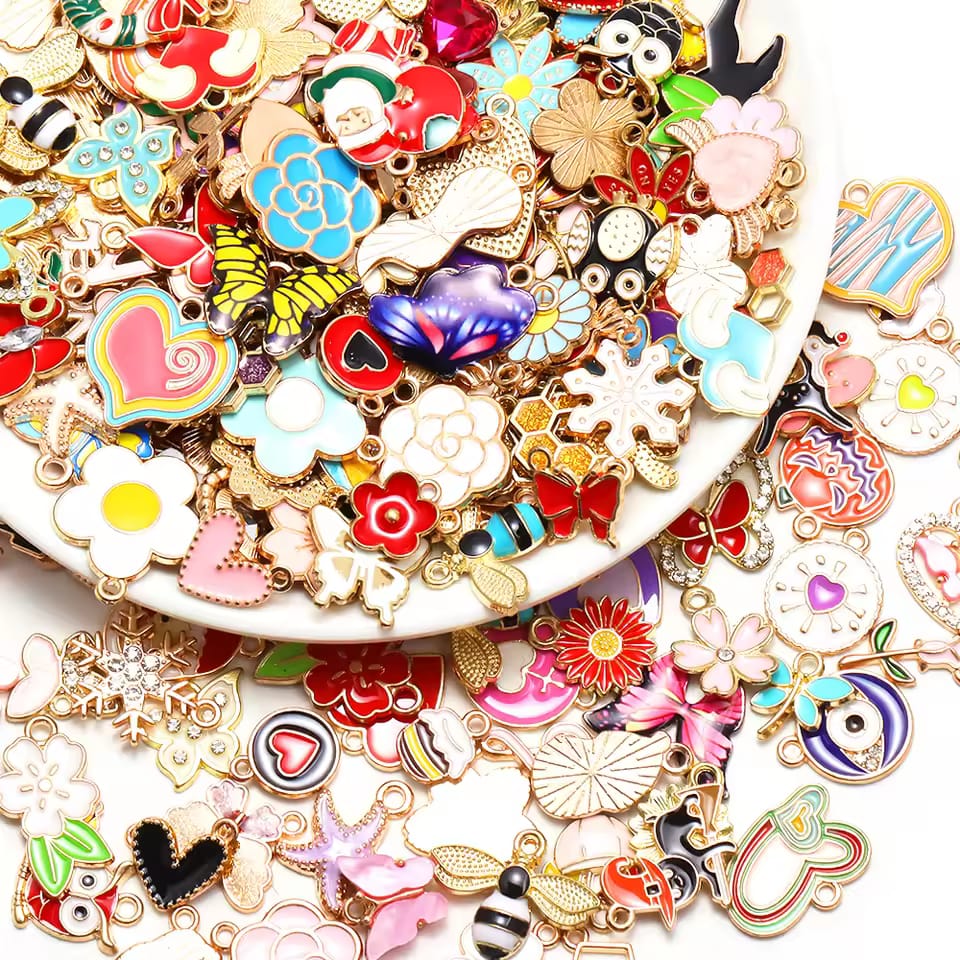 10/50 Pcs Mixed Enamel Charms – Daisy, Sakura, Heart & Star Pendants | DIY Jewelry Making Accessories for Bracelets, Earrings, Necklaces & Crafts _KS