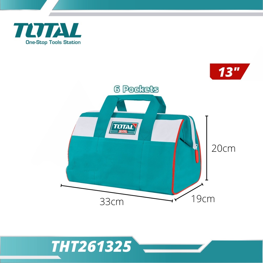 TOTAL 13" Tools Bag with 6 Pockets Outside Tools Storage & Carry Bag THT261325
