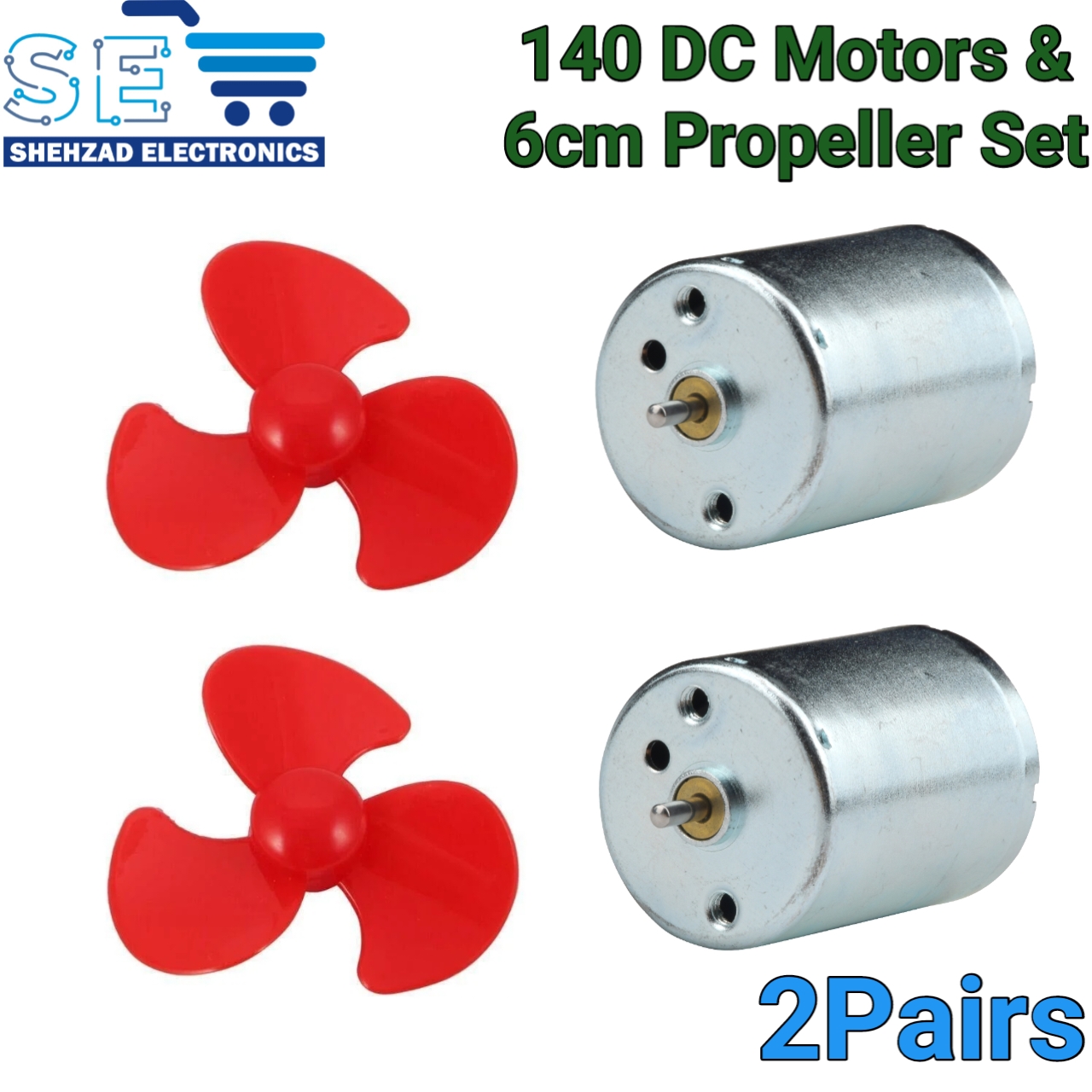 2 Pairs 3V RS140 DC Motors Plus 6cm Plastic Fan Propellers Set for DIY