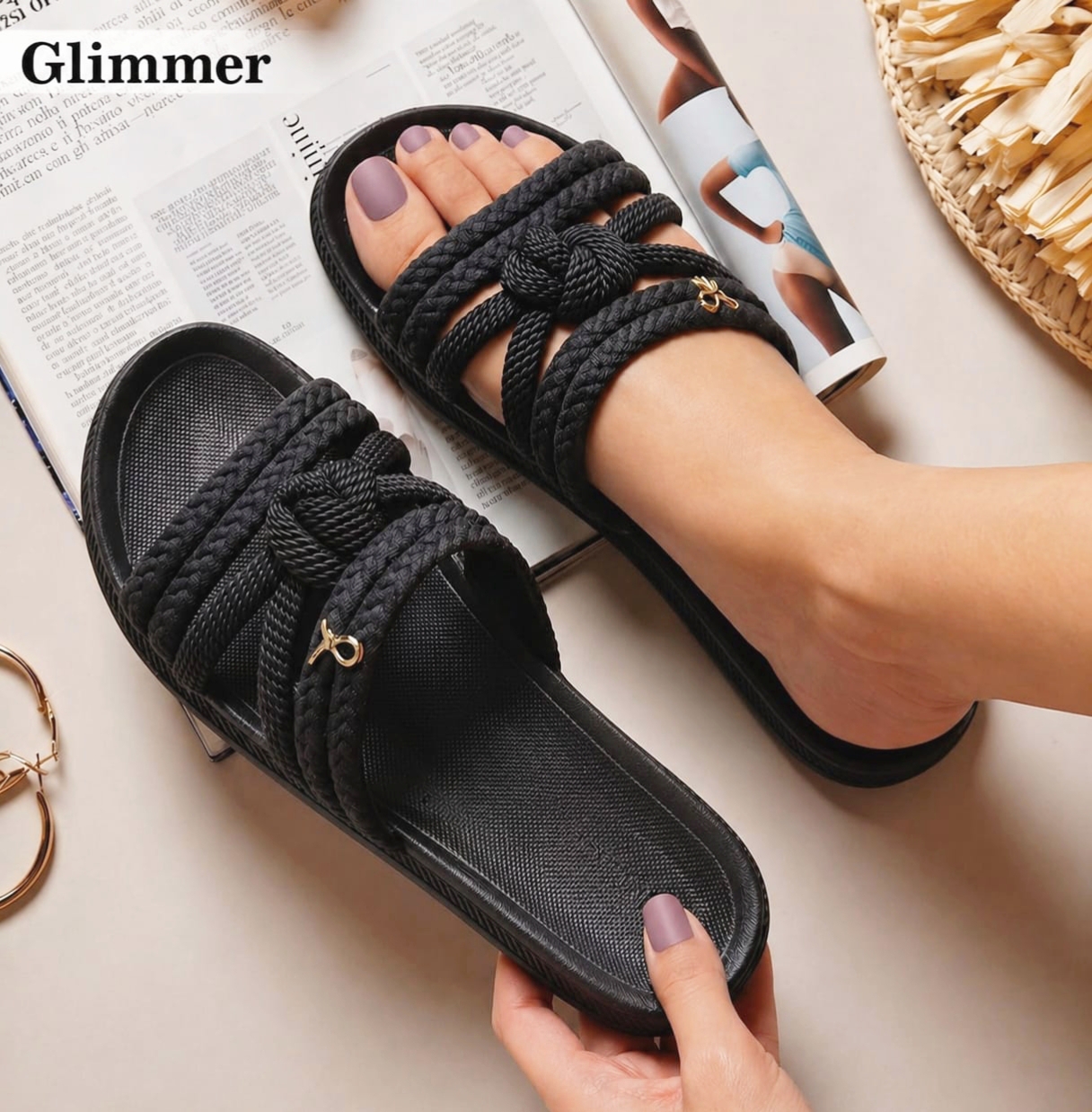 Glimmer - Rubber Soft twisted straps slippers for girls - comfortable slippers for women